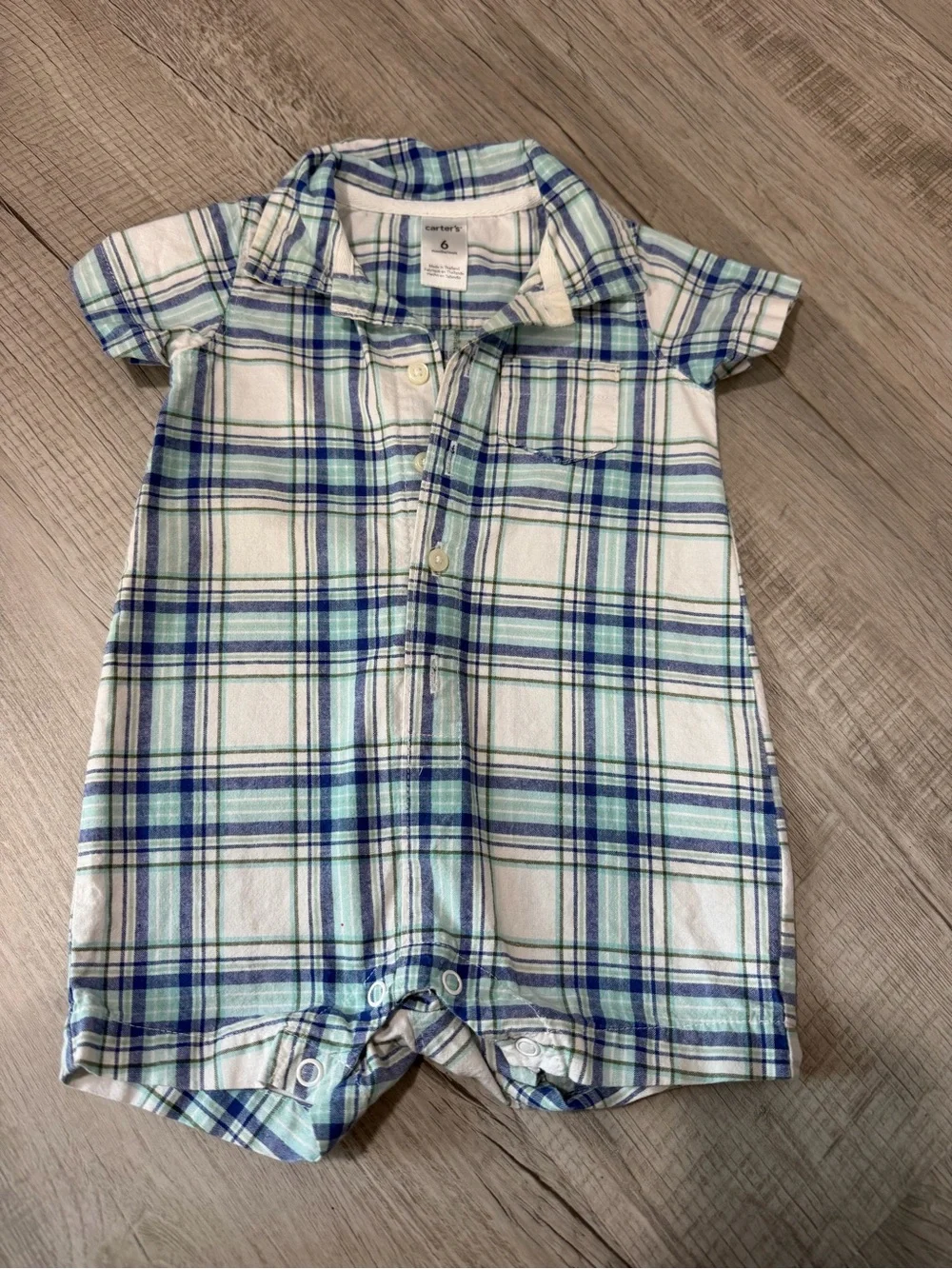 Carter's Blue and White Plaid Short-Sleeve Romper